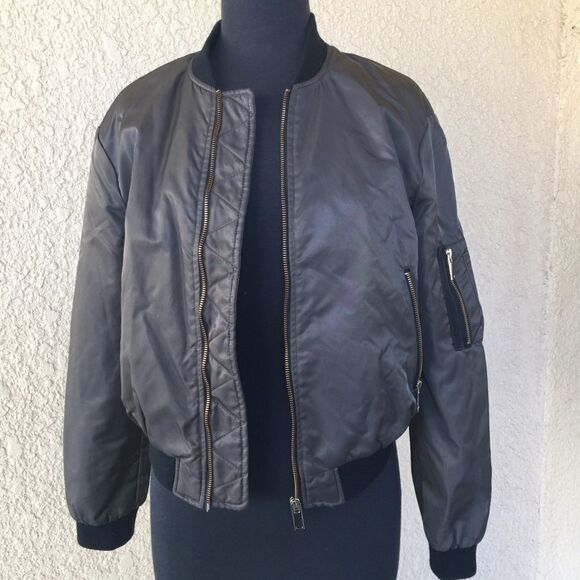 Zara Basic Olive Green Unisex Bomber Jacket Zip Pockets Sleeve Pocket Size Small - Picture 11 of 15